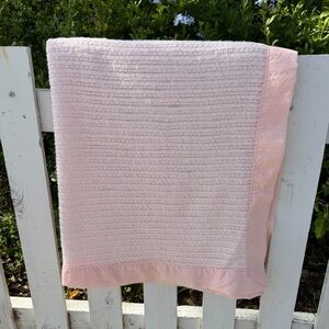 VTG Carter's Thermal Baby Crib Blanket Waffle Weave Nylon Trim Pink 38X50 FLAWS